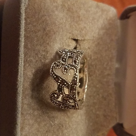 "F" Initial Marcasite Ring - Picture 1 of 3